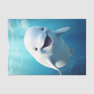 Beluga Whale Cartoon Blue Green Arctic Ocean  Tissue Paper