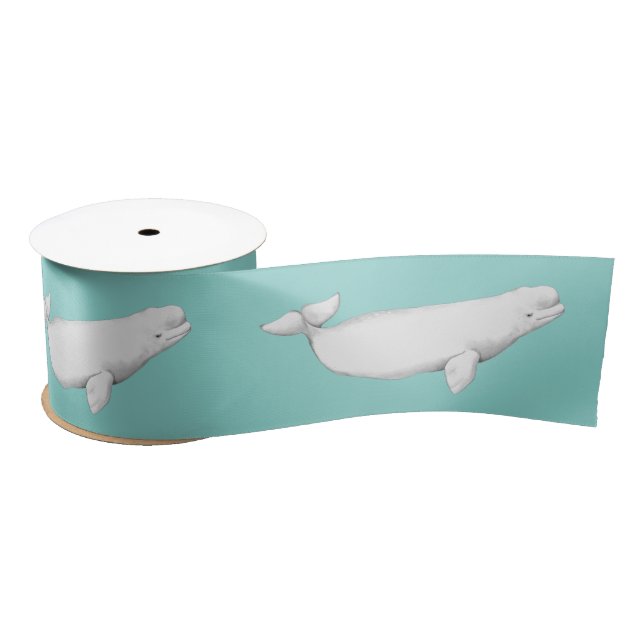 Beluga Whale Illustration Whale Lover Gift Blue Satin Ribbon (Spool)