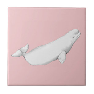 Beluga Whale Illustration Whale Lover Gift Pink Ceramic Tile