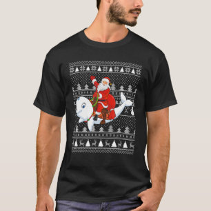 Beluga Whale Lover Santa Riding Beluga Whale Ugly T-Shirt