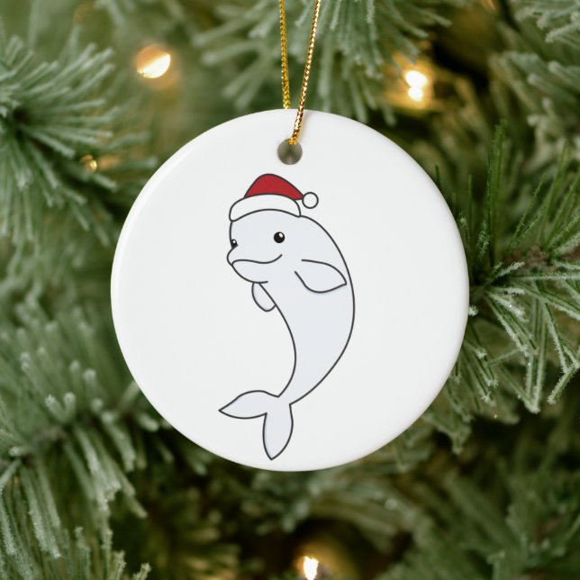 Beluga Whale Merry Christmas Winter Animals Whales Ceramic Ornament (Tree)