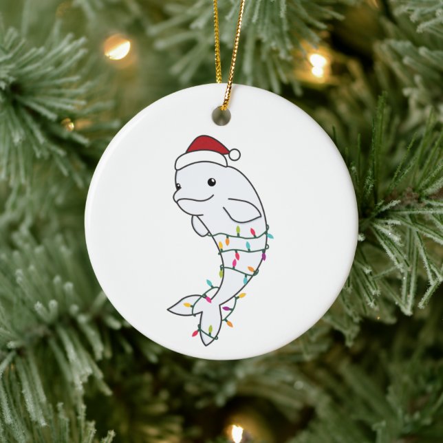 Beluga Whale Merry Christmas Winter Animals Whales Ceramic Ornament (Tree)