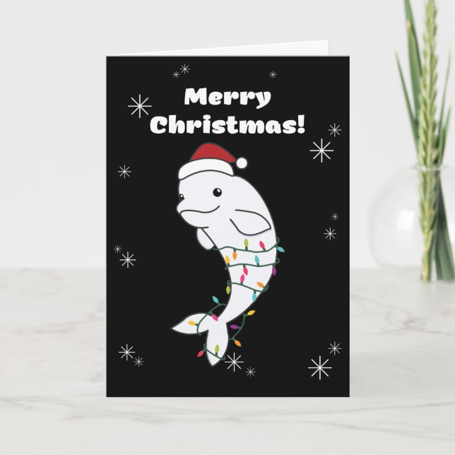 Beluga Whale Merry Christmas Winter Animals Whales Holiday Card (Front)