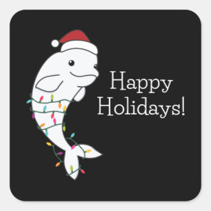 Beluga Whale Merry Christmas Winter Animals Whales Square Sticker