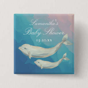 Beluga Whale Mum and Calf Baby Shower 15 Cm Square Badge