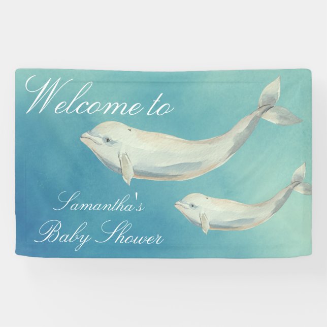 Beluga Whale Mum and Calf Baby Shower Banner (Horizontal)