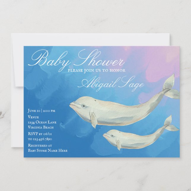 Beluga Whale Mum and Calf Baby Shower Invitation (Front)