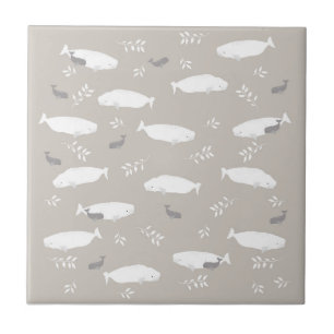 Beluga Whale On Pastel Grey Illustration  Ceramic Tile
