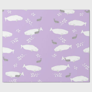 Beluga Whale On Pastel Lilac Illustration Wrapping Paper