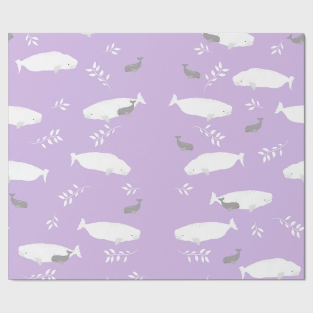 Beluga Whale On Pastel Lilac Illustration Wrapping Paper (Seam)