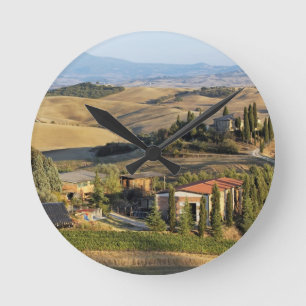 Belvedere House at sunset, San Quirico d'Orcia Round Clock