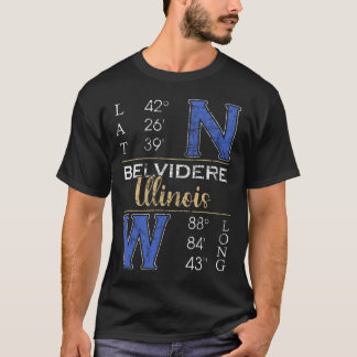 Belvidere Illinois Latitude and Longitude T-Shirt