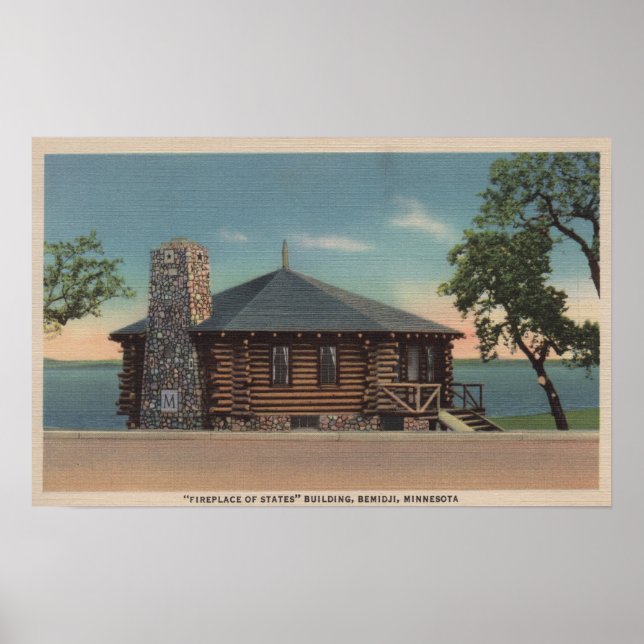 Bemidji, MN - View of Fireplace of States Bldg Poster (Front)