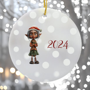 Bemused Grandma Christmas Elf Ceramic Ornament