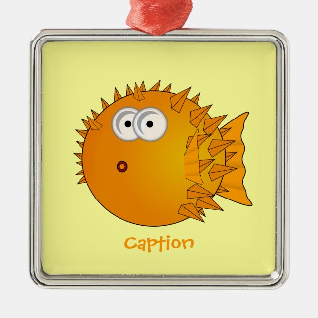 Bemused-looking Puffer Fish award Metal Tree Decoration (Front)