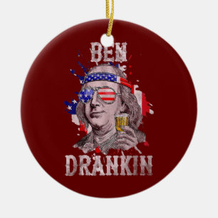 Ben Drankin 4th of July Benjamin Franklin USa Ceramic Ornament