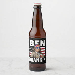 Ben Drankin Beer 4th of July Vintage Flag Funny Beer Bottle Label