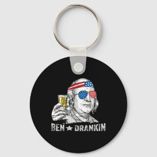Ben Drankin - Benjamin Franklin Drinking Beer - 4t Key Ring
