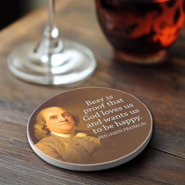 Ben Franklin Beer Quote Coaster (Sandstone Coaster)