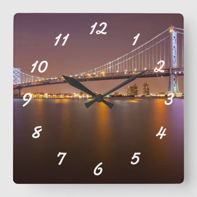 Ben Franklin Bridge Square Wall Clock (Front)