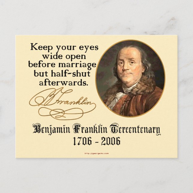 Ben Franklin - Marriage Postcard (Front)