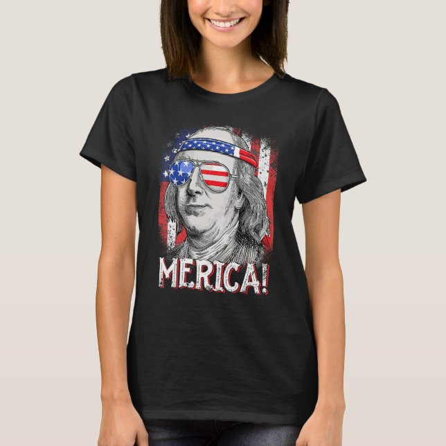 Ben Franklin Merica American Flag 4th of July Kids T-Shirt (Front)