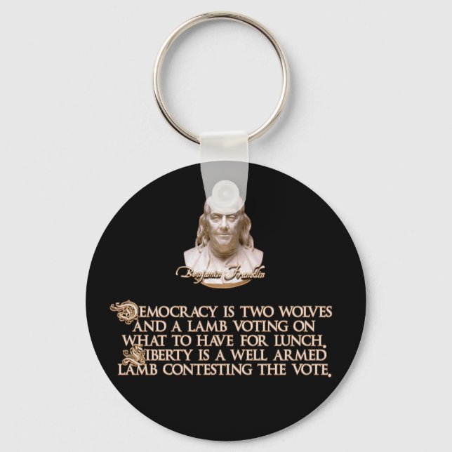 Ben Franklin Quote: 2 Wolves & a Well Armed Lamb Key Ring (Front)