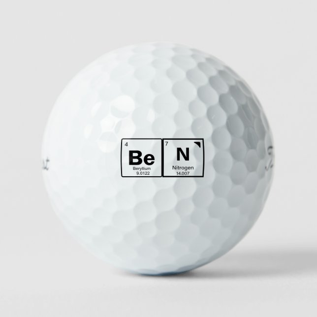 'BEN' Name Personalisation Periodic Table Gift Golf Balls (Front)