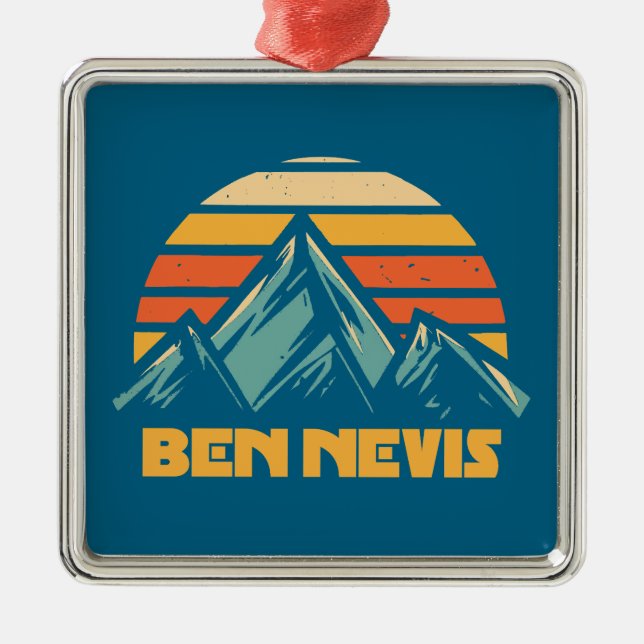 Ben Nevis Retro Turquoise Metal Ornament (Front)
