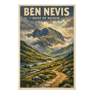 Ben Nevis, United Kingdom, in a classic retro  Poster