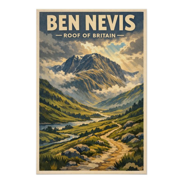 Ben Nevis, United Kingdom, in a classic retro  Poster (Front)