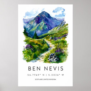 Ben Nevis Watercolor Poster Ben Nevis Travel Print