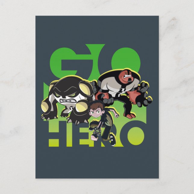 Ben Tennyson, Cannonbolt, and Four Arms - Go Hero Invitation Postcard (Front)