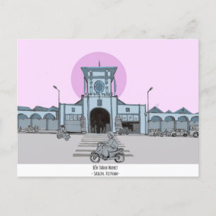 Ben Thanh Market Saigon Vietnam Illustration Postcard