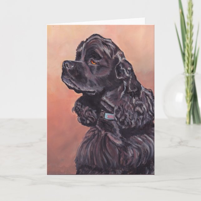 Ben the Black Cocker Spaniel Dog Art Greeting Card (Front)