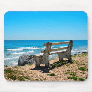 Bench chair over looking the ocean seascape mouse pad