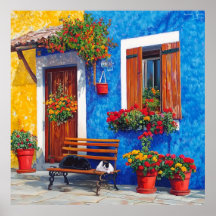 Bench Companions – Venice-Inspired Cats Poster