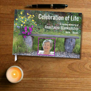 Bench Flowers Celebration of Life Custom Photo Guest Book
