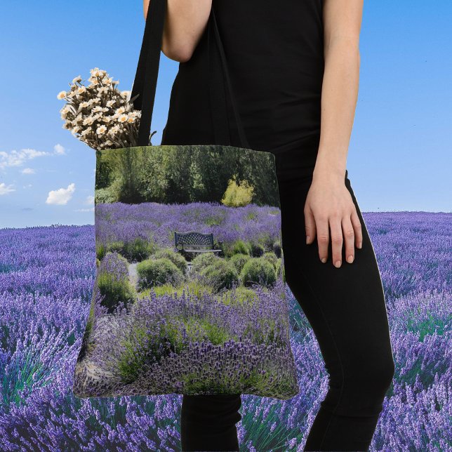 Bench in a Huge Field of Lavender in Sequim Tote Bag (Creator Uploaded)