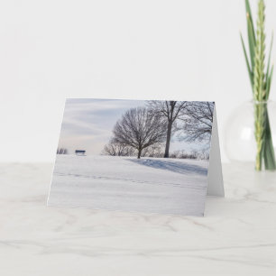 Bench On Snow Covered Hill Greeting Card