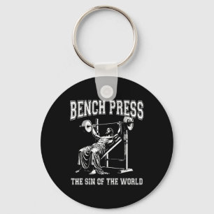 Bench Press The Sin Of The World Funny Jesus Gymer Key Ring