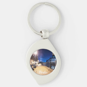 Benches near Spree river in Berlin, Germany Key Ring