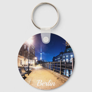 Benches near Spree river in Berlin, Germany Key Ring