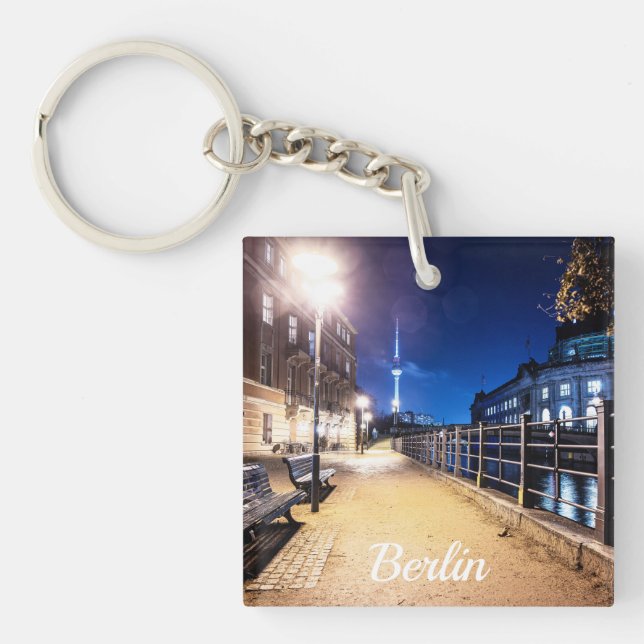 Benches near Spree river in Berlin, Germany Key Ring (Front)