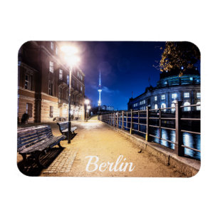 Benches near Spree river in Berlin, Germany Magnet