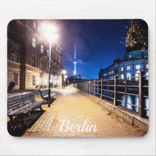 Benches near Spree river in Berlin, Germany Mouse Pad