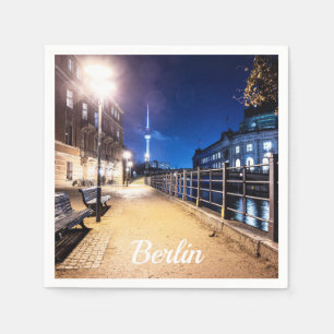 Benches near Spree river in Berlin, Germany Napkin