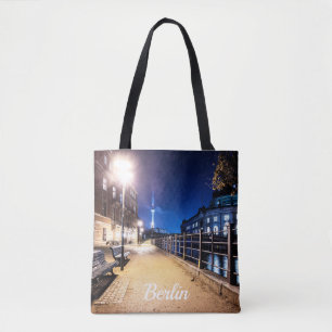 Benches near Spree river in Berlin, Germany Tote Bag