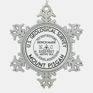 BENCHMARK MOUNT PISGAH NORTH CAROLINA USGS SNOWFLAKE PEWTER CHRISTMAS ORNAMENT