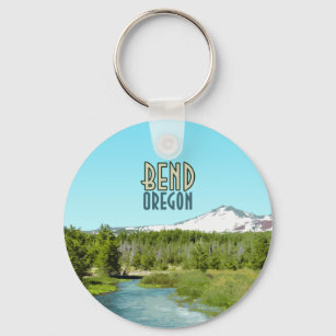 Bend Oregon Mountain River Forest Vintage Key Ring
